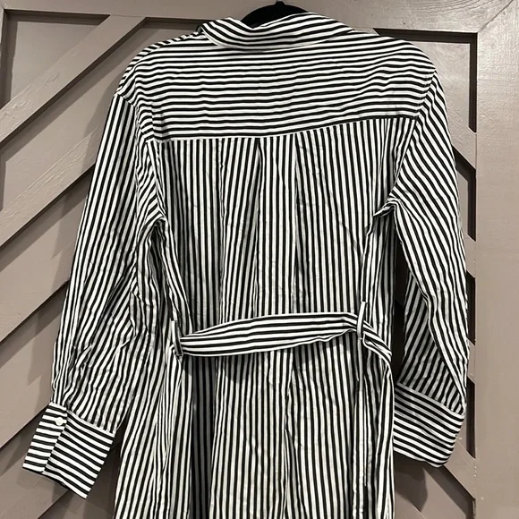 Massimo Dutti long sleeve belted button down black &white 3/4 length dress XS/S - Picture 8 of 16